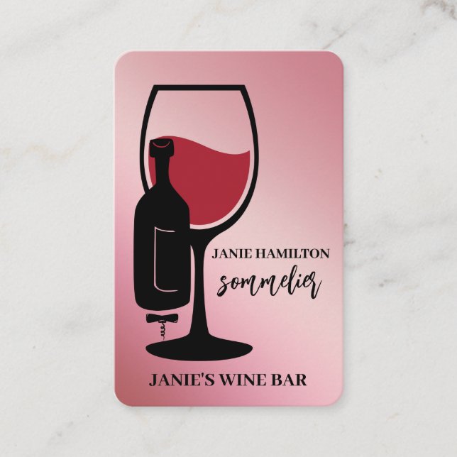 Wine Bar QR Code Scannable Pink Business Card (Front)