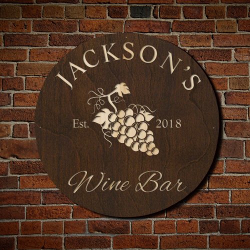 Wine Bar Sunset Vineyard Circular Wooden Wall Sign
