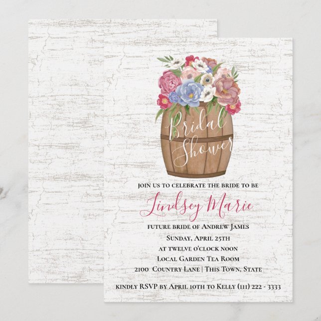 Wine Barrel and Flowers Bridal Shower Invitation (Front/Back)