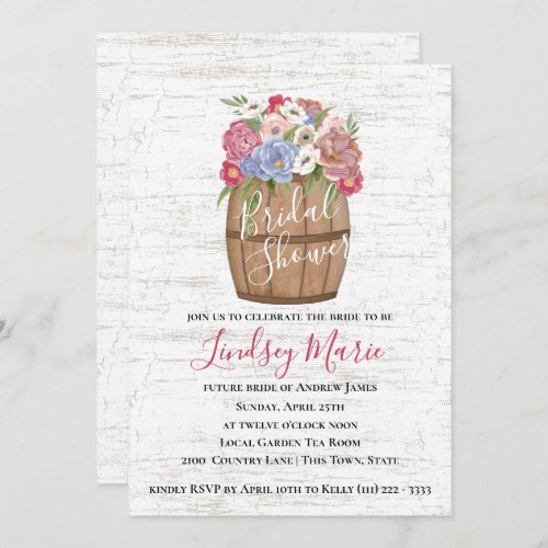 Wine Barrel and Flowers Bridal Shower Invitation