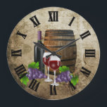 Wine Barrel and Glasses Large Clock<br><div class="desc">Wine Glass Design with roman numerals. Makes a great accent piece for your kitchen, dining room, bar room, etc... ⭐99% of my designs in my store are done in layers. This makes it easy for you to resize and move the graphics and text around so that it will fit each...</div>