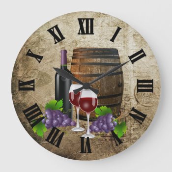 Wine Barrel And Glasses Large Clock by DesignsbyDonnaSiggy at Zazzle