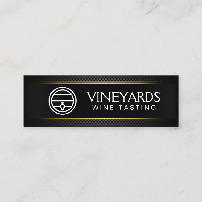 Wine Barrel | Black Carbon Fiber Pattern Mini Business Card (Front)