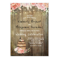 Wine Barrel Boho Rustic Barn String Lights Wedding Card