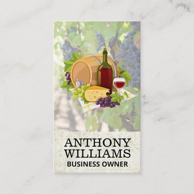 Wine Barrel Chees Grapes Business Card (Front)