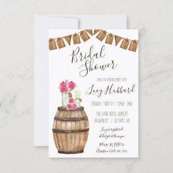 Wine Barrel Floral  Mason Jar Bridal Shower Invitation by CreaseStudio at Zazzle