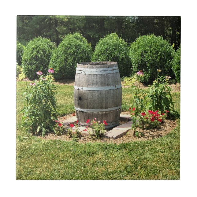 Wine Barrel Garden Decor, Chateau Morrisette, VA Ceramic Tile (Front)