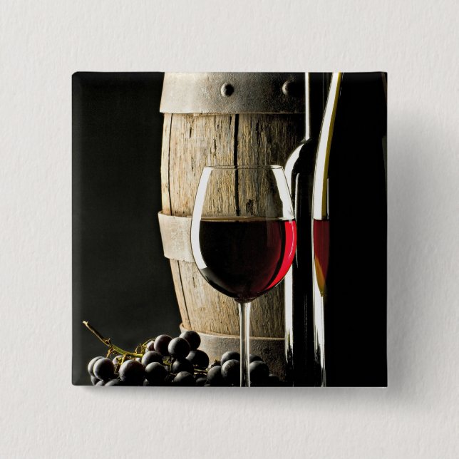 Wine Barrel, Grapes, and Glass Button (Front)