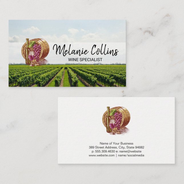 Wine Barrel | Grapes | Vineyard Scenery Business Card (Front/Back)