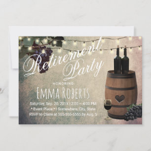 Wine Barrel Grapes Vintage Retirement Party Invitation