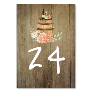 Wine Barrel Rustic Country Floral Table Number