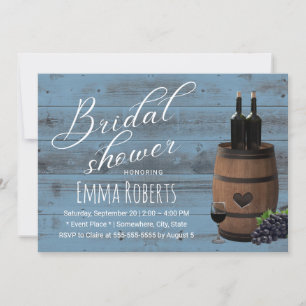Wine Barrel Rustic Dusty Blue Barn Bridal Shower Invitation