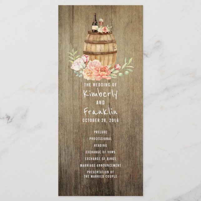 Wine Barrel Rustic Floral Wedding Programs (Front)