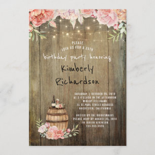 Wine Barrel Rustic String Lights Birthday Party Invitation