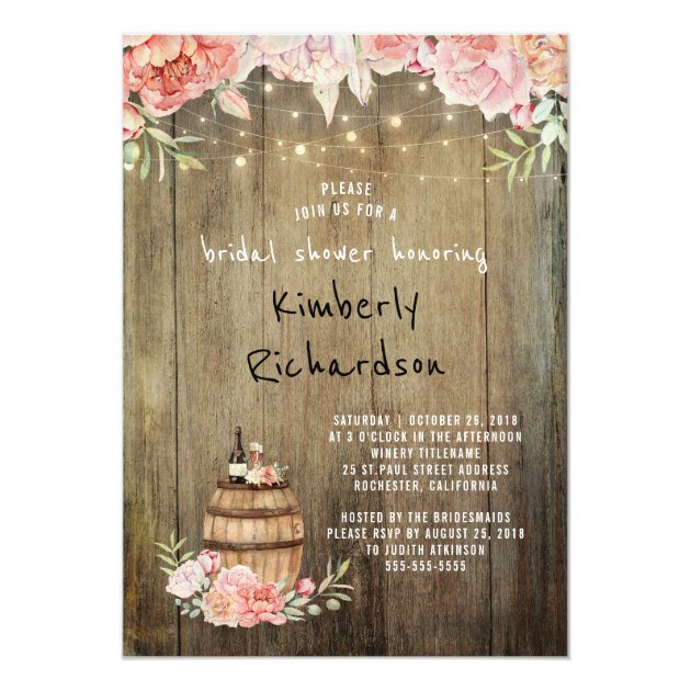Wine Barrel Rustic String Lights Bridal Shower Invitation