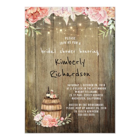 Wine Barrel Rustic String Lights Bridal Shower Invitation Zazzle Com