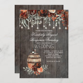 Wine Barrel Rustic String Lights Burgundy Wedding Invitation (Front/Back)
