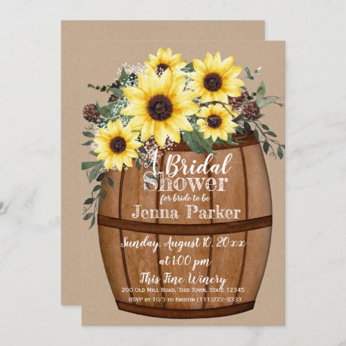 Wine Barrel Sunflower Bouquet Bridal Shower Invitation