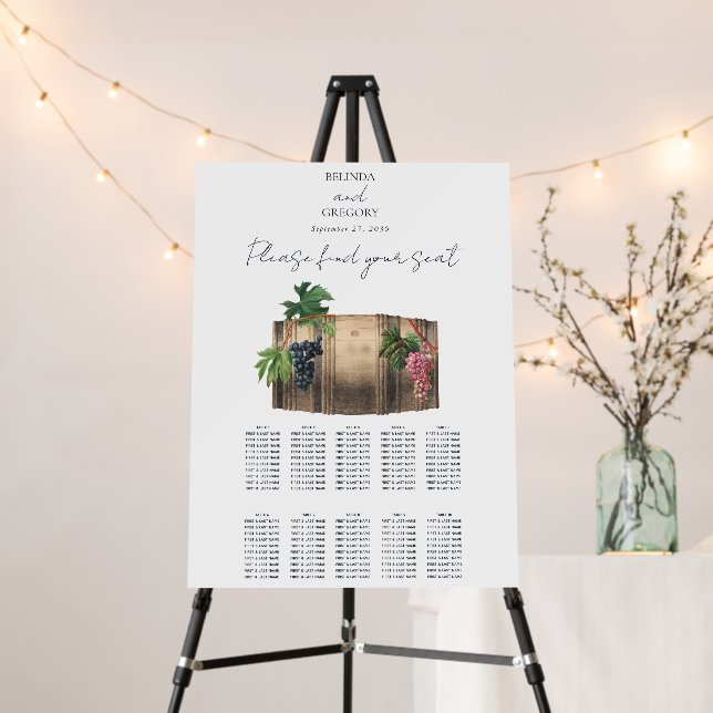 Wine Barrel Winery Vineyard Wedding Seating Chart Foam Board (In Situ (Stand))