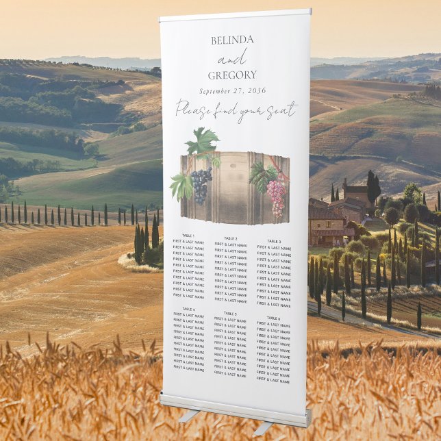 Wine Barrel Winery Vineyard Wedding Seating Chart Retractable Banner (Wine Barrel Winery Vineyard Wedding Seating Chart Retractable Banner)