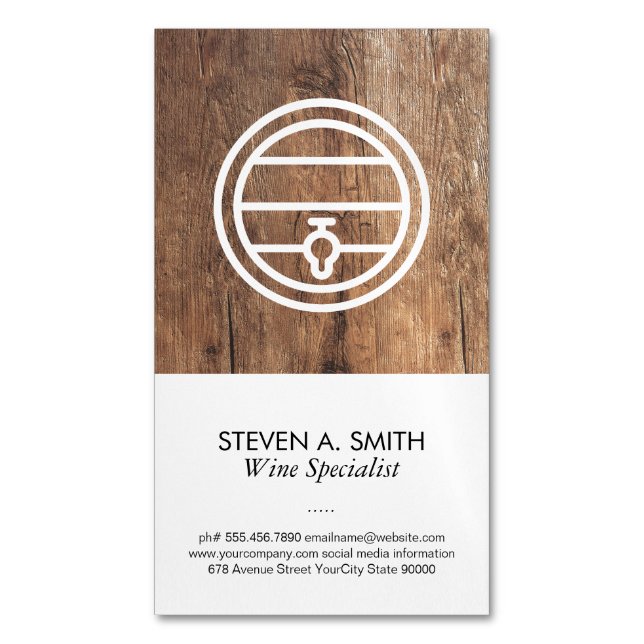 Wine Barrel | Wood Business Card Magnet (Front Vertical)