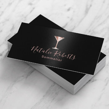 Wine Bartender Sommelier Black & Rose Gold Business Card by cardfactory at Zazzle