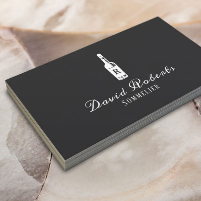 Wine Bartender Sommelier Elegant Dark Gray Business Card (Creator Uploaded)