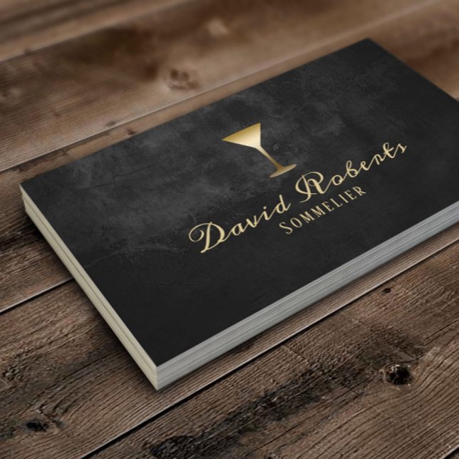 Wine Bartender Sommelier Modern Black & Gold Business Card (Creator Uploaded)