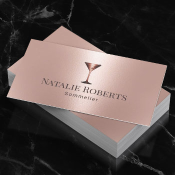 Wine Bartender Sommelier Modern Rose Gold Business Card by cardfactory at Zazzle