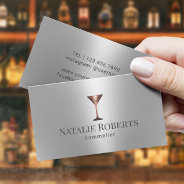 Wine Bartender Sommelier Modern Silver Business Card at Zazzle