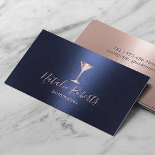 Wine Bartender Sommelier Navy Blue & Rose Gold Business Card