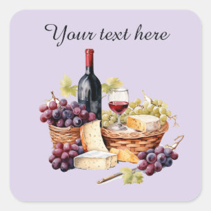 Wine basket add text square sticker