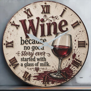 Wine Because No Good Story Ever Started with Milk Large Clock