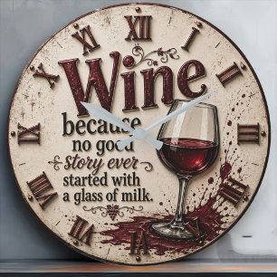 Wine Because No Good Story Ever Started with Milk Large Clock