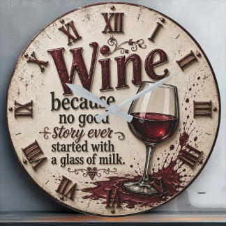 Wine Because No Good Story Ever Started with Milk Large Clock