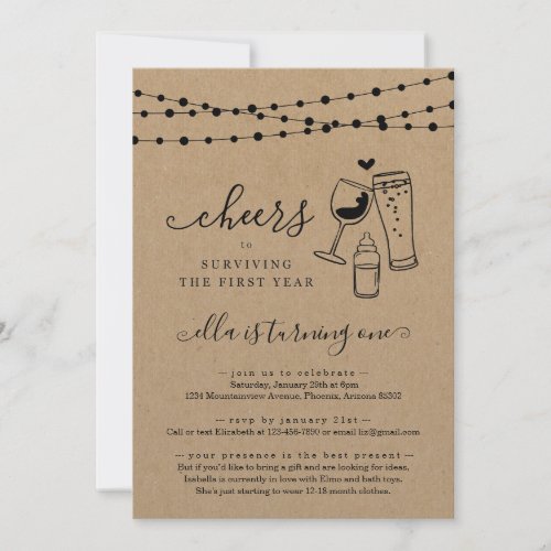 Wine  Beer Funny First Birthday Party Invitation