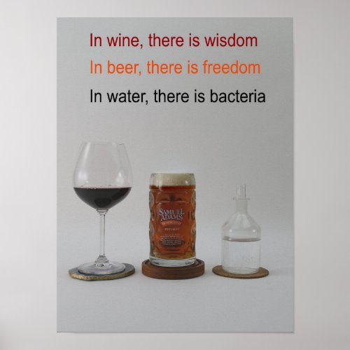 Wine beer water poster
