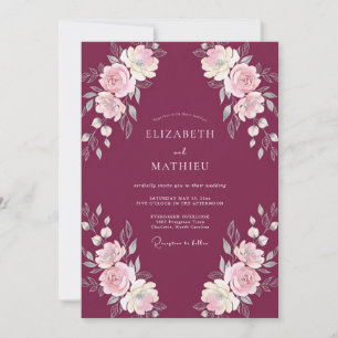 Wine Berry Floral Wedding Invitation