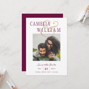 Wine Berry Gold Wedding PHOTO Save the Date Invitation