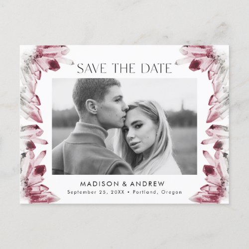 Wine Berry Watercolor Crystal Photo Save the Date Announcement Postcard