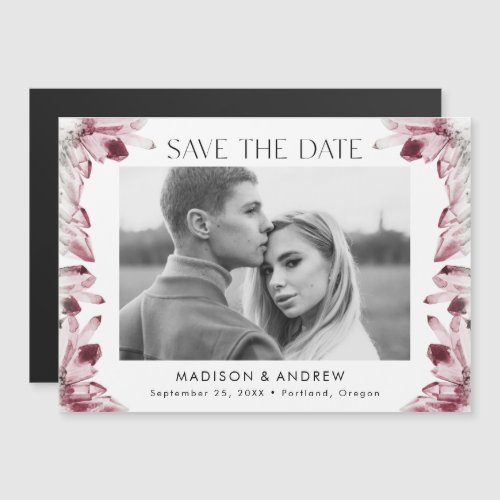 Wine Berry Watercolor Crystals Photo Save the Date Magnetic Invitation