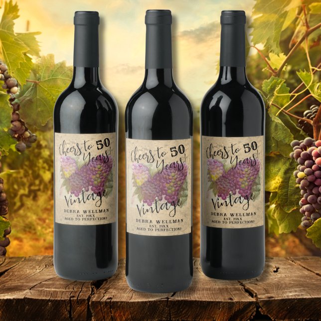 Wine Birthday Cheers to 50 Elegant Rustic Wine Label (Creator Uploaded)