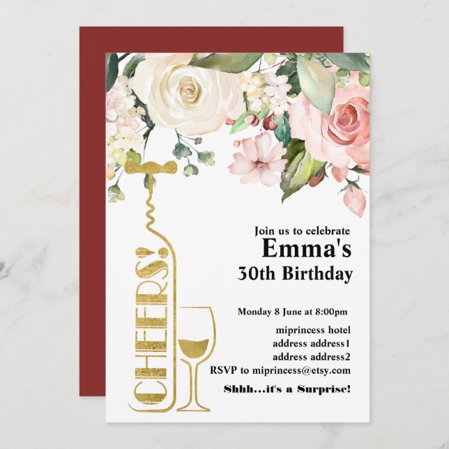 Wine birthday invitation (Front/Back)