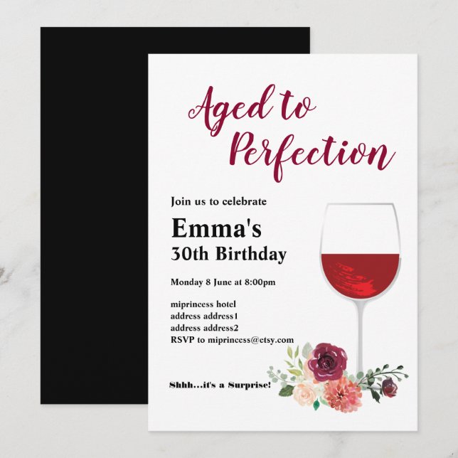 Wine birthday invitation, Aged to Perfection Invit Invitation (Front/Back)