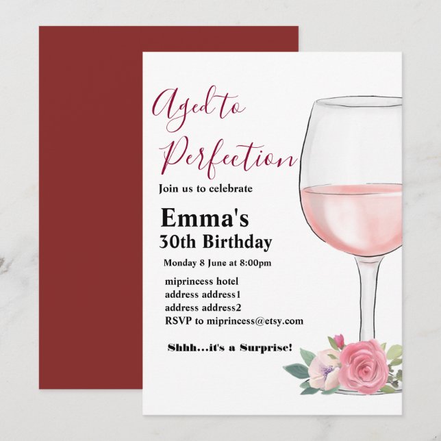 Wine birthday invitation, Aged to Perfection Invitation (Front/Back)