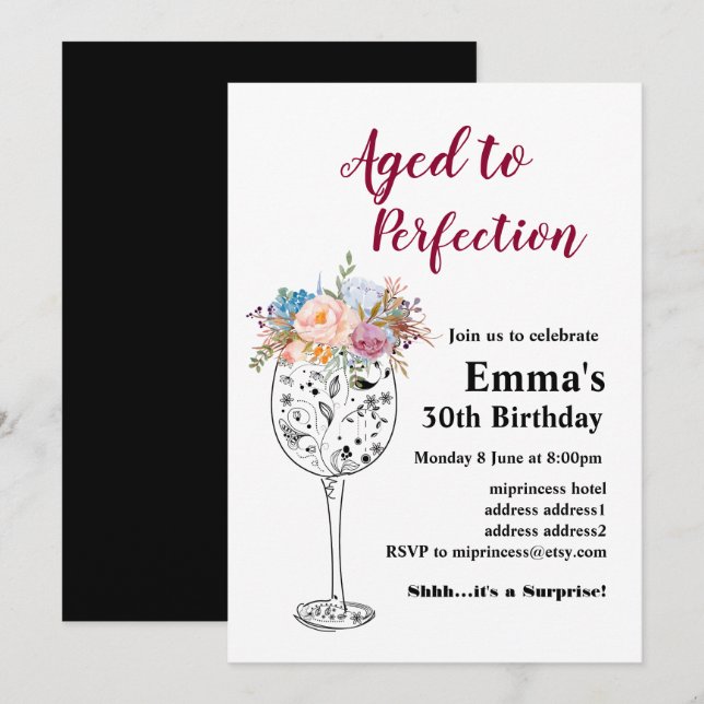 Wine birthday invitation, Aged to Perfection Invitation (Front/Back)