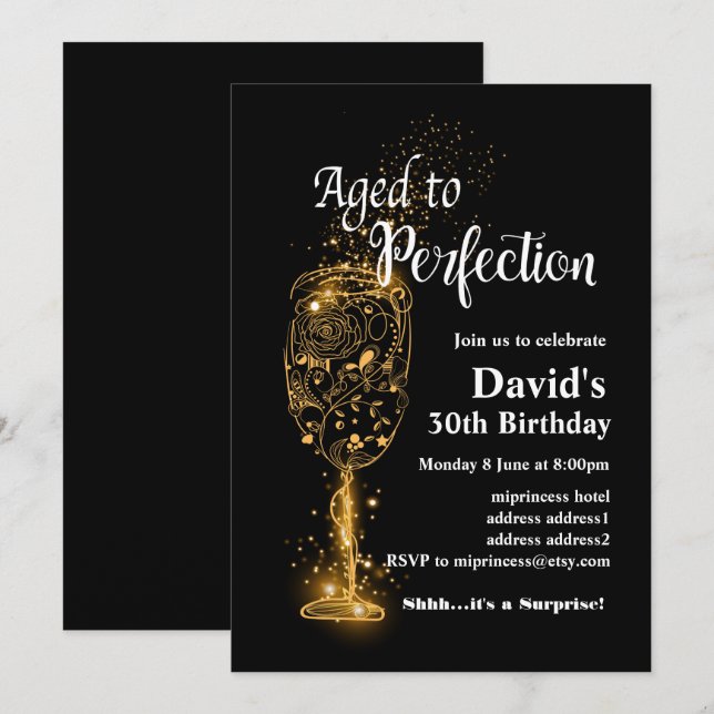 Wine birthday invitation, Aged to Perfection Invitation (Front/Back)