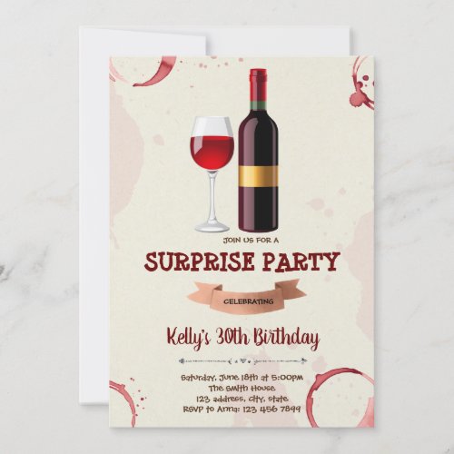 Wine birthday invitation card