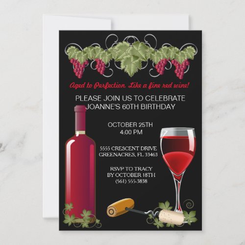 Wine Birthday Party Adult Aged To Perfection Invitation