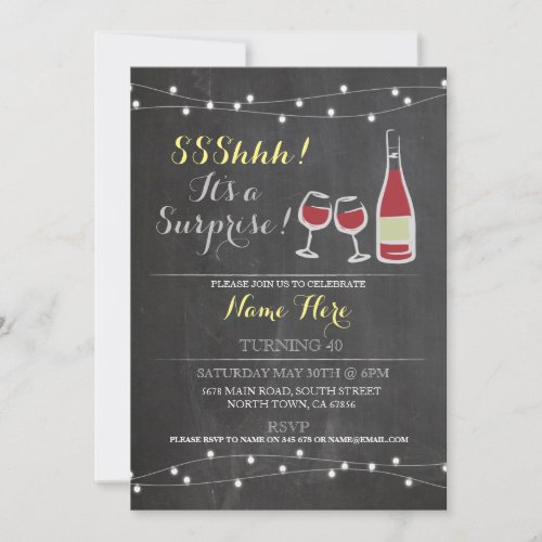 Wine Birthday Party Chalk red glass ANY AGE Invite